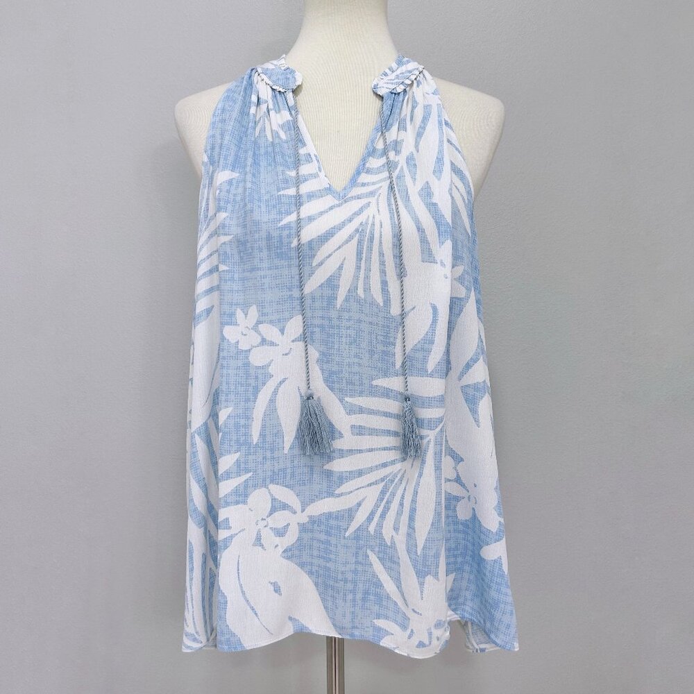 Lauren Conrad Baby Blue Floral Tasseled Flowy Halter Tank Top